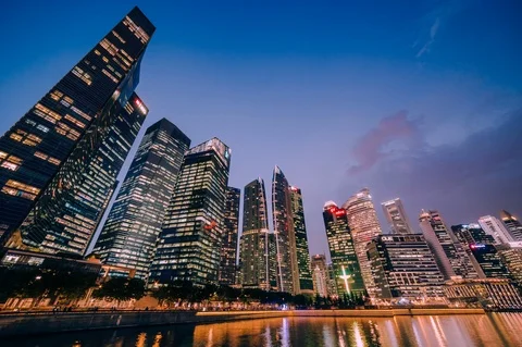 Unique wide angle night timelapse of Marina Bay buildings in Singapore. ProRes Видео 99983425