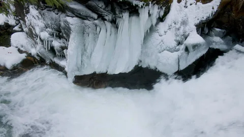 Unique Winter Waterfall Background at Deception Falls Washington Stock Footage 304969661