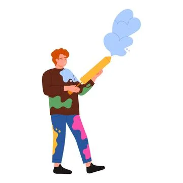 A uniquely designed Pixel Art Character in a colorful outfit holding a smoke gun Illustration
