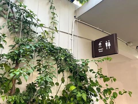 A uniquely designed toilet in a park Stock Photos