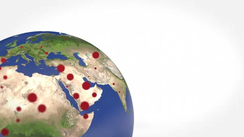 Uniquely stylized planet Earth with red dots on the surface over white Stock Footage 132801382