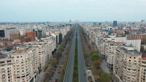Unirii Boulevard in Bucharest with Empty Streets, due to Coronavirus outbreak. Stock Footage 134383870