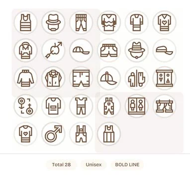 Unisex Complete Vector Package with 28 128x128 Bold Line PIXEL Perfect Icons Stock Illustration