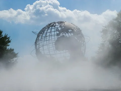 Unisphere sculpture in Flushing Meadows Corona Park. Time-laps. 4K Stock Footage 219649092