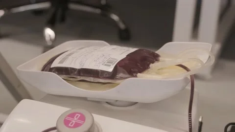 A unit of fresh blood donated on a machine Stock-Footage 237002628