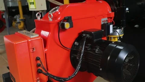 Unit in a heating station, red turbine with motor Stock Footage 230640360