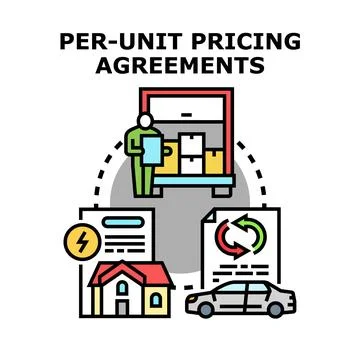 Per unit pricing agreements concept and value exchange Stock Illustration