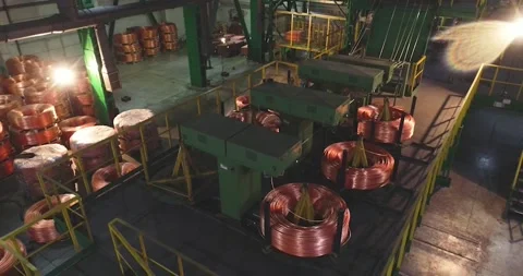 The unit producing a copper cable. Copper cable production workshop general plan Stock Footage 150103801