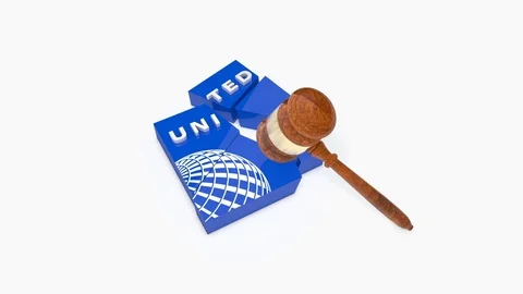 United Airlines Logo being crashed by Judge's Gavel (Hammer) Stock Footage 75102106