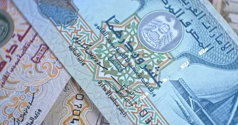 United Arab Emirates 20 dirham banknote, UAE Emirati money closeup Vidéo 127157923