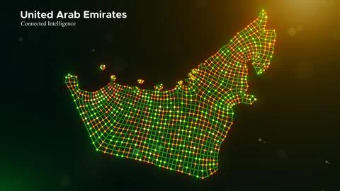United Arab Emirates Connected Intelligence Technology Network Map Presenta.. Illustrazione stock