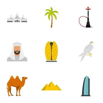 United Arab Emirates elements icons set flat style Stock Illustration
