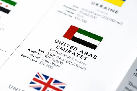United Arab Emirates Flag Data Map Infographic Stock Photos