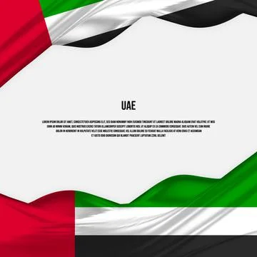 United Arab Emirates flag design. Waving UAE flag made of satin or silk. Illustrazione stock