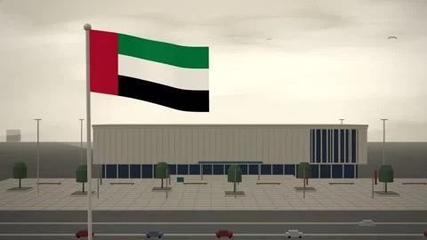 United Arab Emirates Flag Flying Over Central Library Reading Room seamless loop Stock Footage 345345403