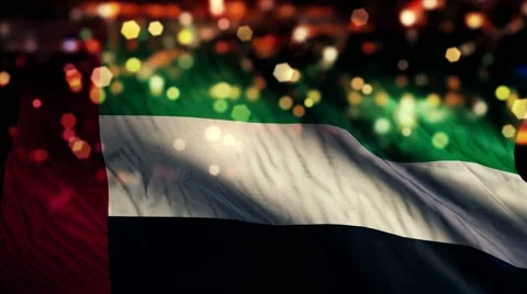 United Arab Emirates Flag Light Night Bokeh Abstract Loop Animation 4K Stock Footage 47675615