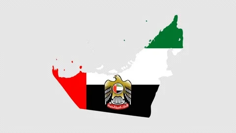 United Arab Emirates Flag on Map, United Arab Emirates map white outline Stock Footage 206352534