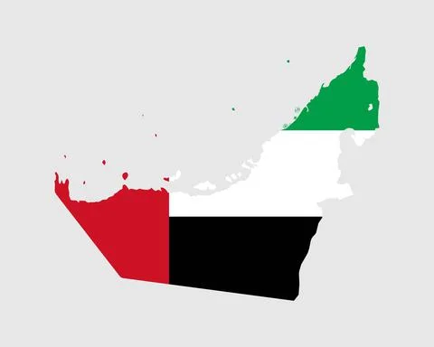 United Arab Emirates Flag Map. Map of UAE with the Emirati country banner Stock Illustration
