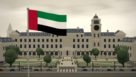 United Arab Emirates Flag Over University Campus Quadrangle seamless loop Stock Footage 344707609