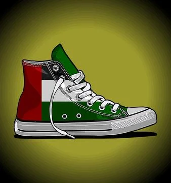 United arab emirates flag pattern sneakers on blue background Stock Illustration