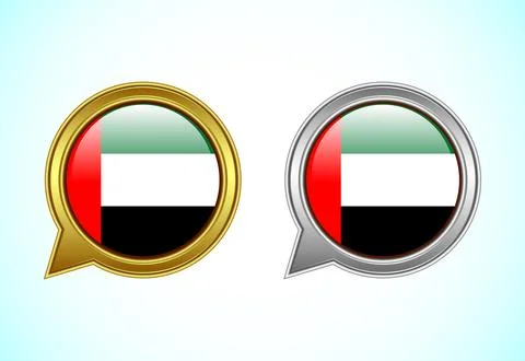 United Arab Emirates flag speech bubble. Speaking flag icon in gold and sil.. Stock Illustration