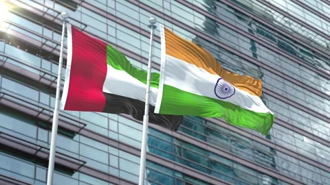 United Arab Emirates  Flag VS Flag of India Stock Footage 342789540