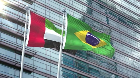 United Arab Emirates Flag VS Flag of Brazil Stock Footage 342789596