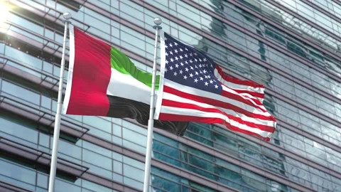 United Arab Emirates Flag VS Flag of USA Stock Footage 342789619
