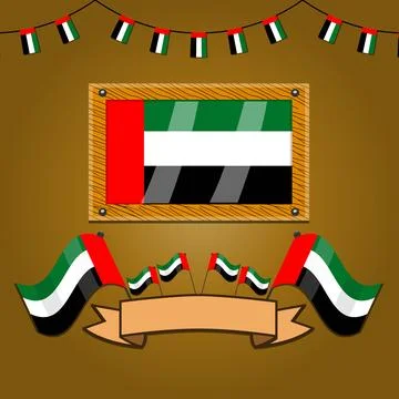 United Arab Emirates Flags On Frame Wood, Label Stock Illustration