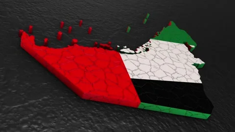 United Arab Emirates map 3d. 3d map of the United Arab Emirates. Stock Footage 276185563