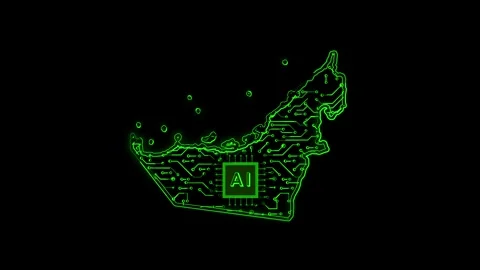 United Arab Emirates Map AI Chipset Technology Opener Stock Footage 337082401