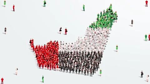 United Arab Emirates Map and Flag. A large group of people in UAE flag color. Stock Footage 156969923