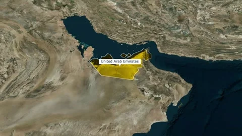 United Arab Emirates Map Animation .Zooming in on UAE Country Borders with Label Stock Footage 327131011