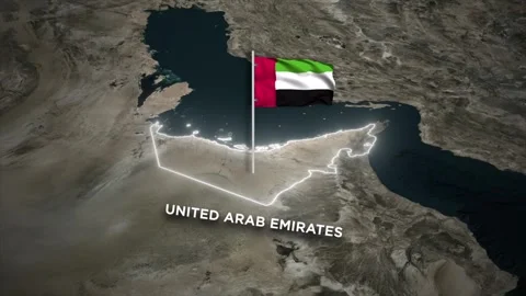 United Arab Emirates Map Animation, 3D Waving of UAE National Flag on World Map Video stock 329692165