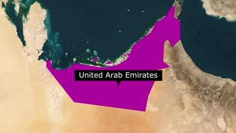 United Arab Emirates Map Animation with Location Pin, Borders and Zoom Stock Footage 339836162