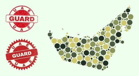 United Arab Emirates Map Collage with Camo Military Spheric Elements with Stock Illustration