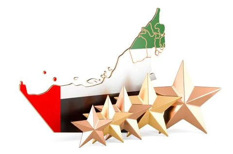 The United Arab Emirates map with five stars. Rating, quality, service in the Stock Illustration