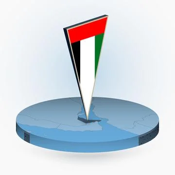 United Arab Emirates map in round isometric style with triangular 3D flag o.. Stock Illustration