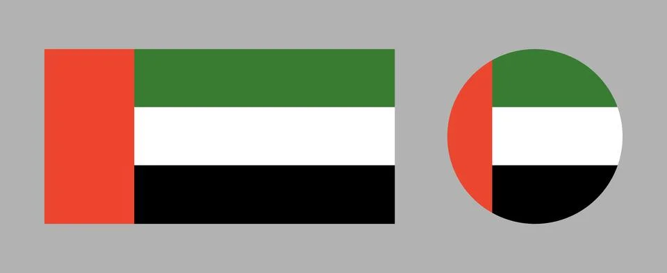 United Arab Emirates rectangular, round flag set. National flag of UAE. Circle Illustrazione stock