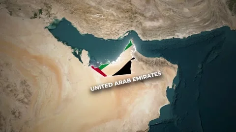United Arab Emirates Satellite Map Zoom Animation with Flag and Country Name Stock Footage 344753305