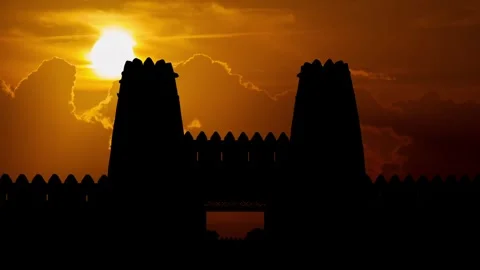 United Arab Emirates: Tower of Al Jahili Fort in Al Ain, Time Lapse at Sunset Stock Footage 289606980