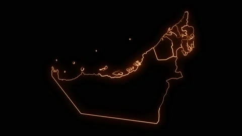 United Arab Emirates (UAE) map with all states glowing neon animation. Stock Footage 169065713