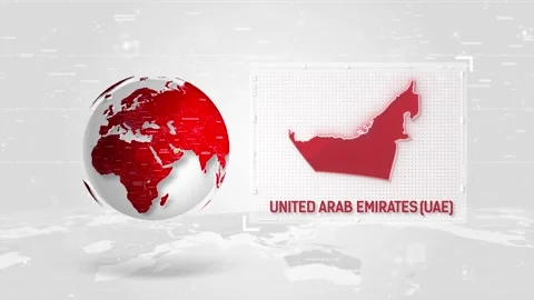 United Arab Emirates(UAE) 4K Tech Map Beside Globe On White Background Stock Footage 338241037