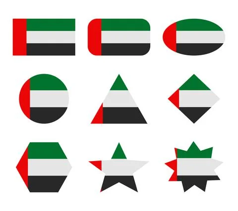 United arab set of flags with geometric shapes Stock Illustration