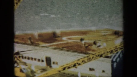 UNITED KINGDOM-1970: A Computerized Image Of An Oil Rig And Then A High Angle Video stock 125011092