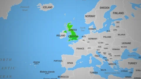 United Kingdom 2d animation map Europe country location geography cartograph Stock Footage 317796355