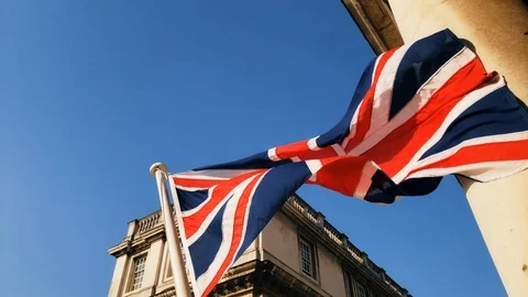 United Kingdom British Flag and building 4K Stock Footage 90683099