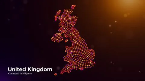 United Kingdom Connected Intelligence Technology Network Map Concept Illustrazione stock