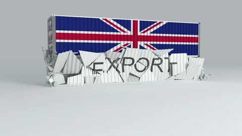 United Kingdom container with the flag falls on top of a container Stock Footage 124634767