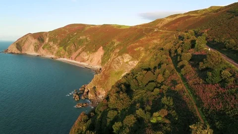 United Kingdom, Devon, Exmoor National Park, Countisbury Hill and Foreland Point Stock Footage 80628258